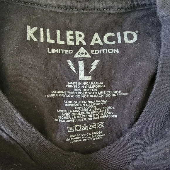 Killer Acid Black Graphic Print T Shirt Neon Please Prevent Bad Vibes Size L - Picture 5 of 7